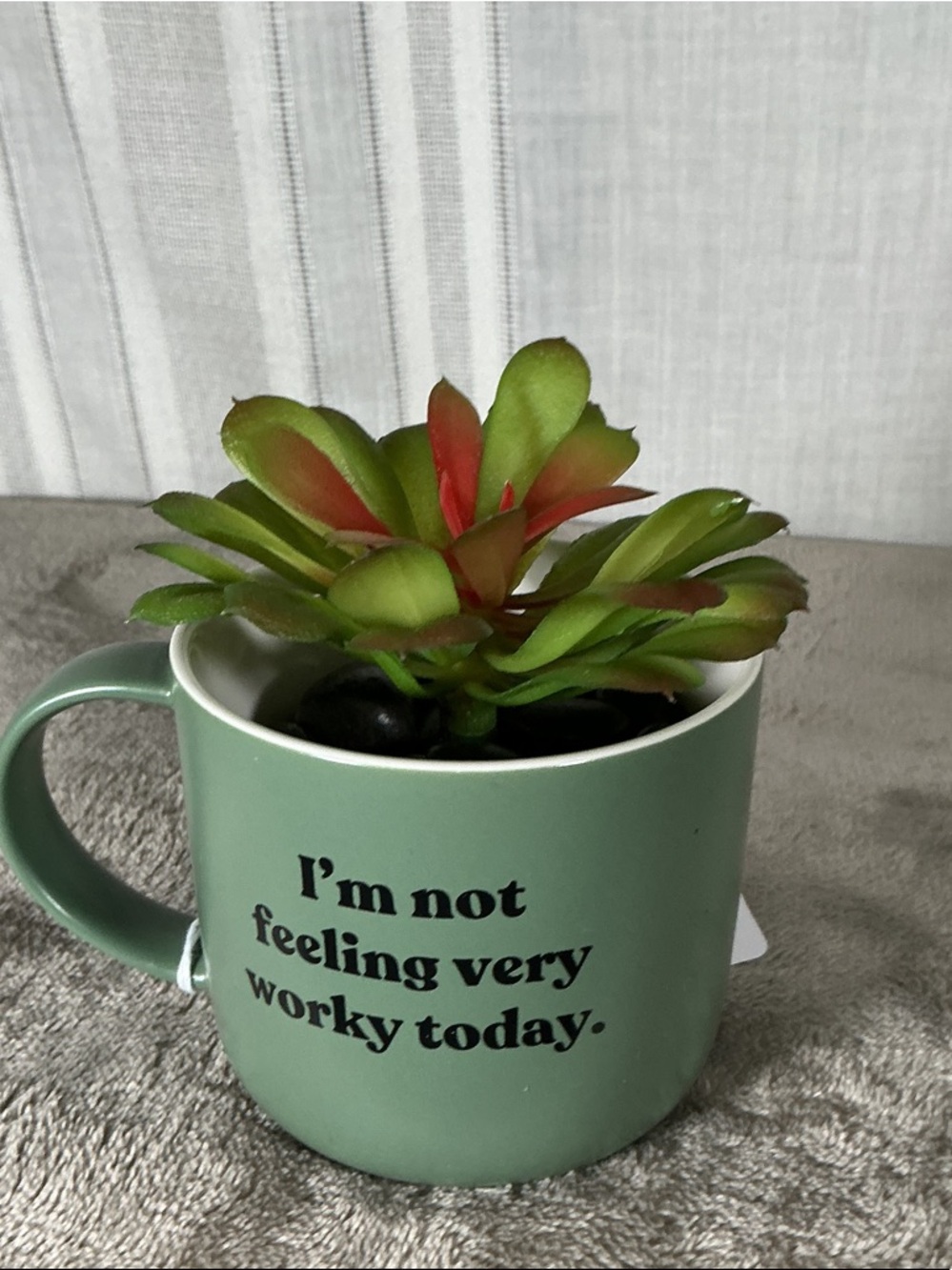 Green Ceramic Mug with 'I'm not feeling very worky today.'